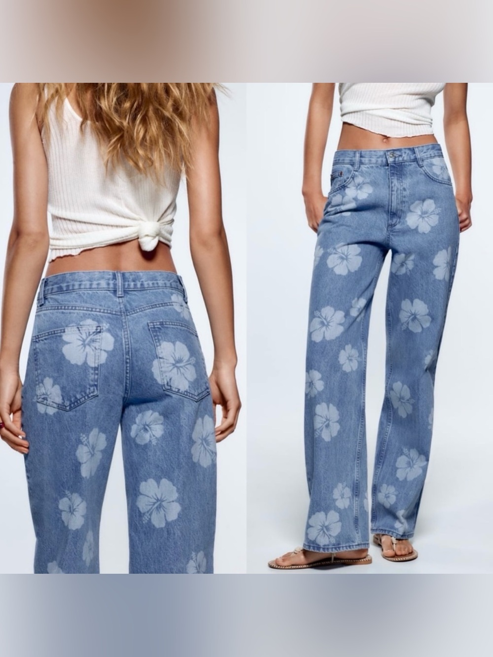 NWT Hibiscus Flower Wide Leg Denim Jeans from Zara - Size 00 - Picture 14 of 15